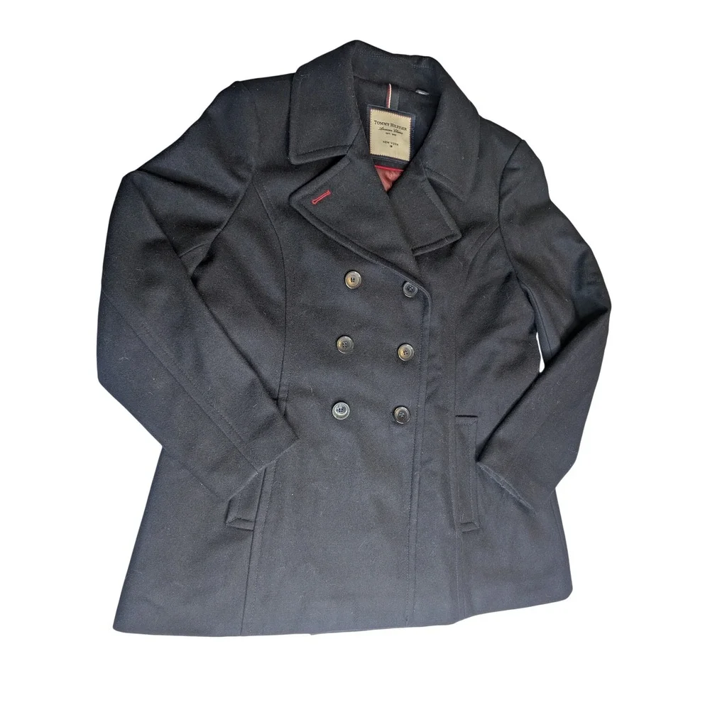 Tommy Hilfiger Wool Blend Pea Coat Jacket Classic Black XL